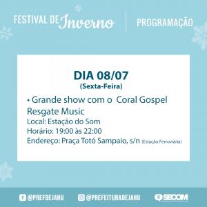 Imagem da notícia SHOW COM CORAL MARCA ABERTURA DO FESTIVAL DE INVERNO 2022  