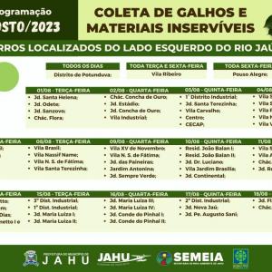 Imagem da notícia JAHU MAIS LIMPA: CRONOGRAMA CATA-GALHO E INSERVÍVEIS DE 07 A 11/08