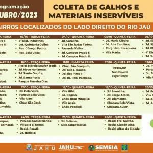 Imagem da notícia JAHU MAIS LIMPA: CATA-GALHO E INSERVÍVEIS - CRONOGRAMA DE OUTUBRO