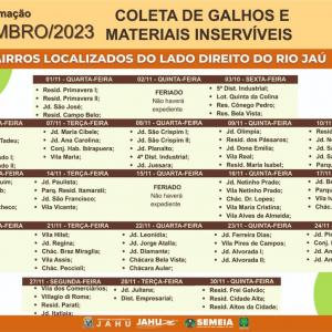 Imagem da notícia JAHU MAIS LIMPA: CATA-GALHO E INSERVÍVEIS - CRONOGRAMA DE NOVEMBRO