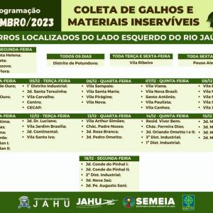 Imagem da notícia JAHU MAIS LIMPA: CRONOGRAMA CATA-GALHO E INSERVÍVEIS - DEZEMBRO 2023