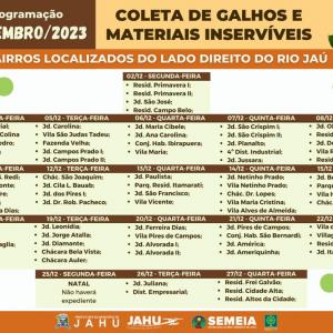Imagem da notícia JAHU MAIS LIMPA: CRONOGRAMA CATA-GALHO E INSERVÍVEIS - DEZEMBRO 2023
