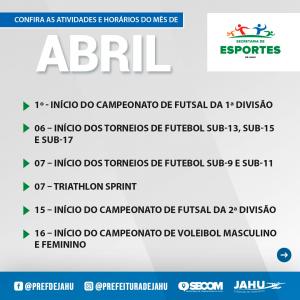 Imagem da notícia VAI TER MUITO ESPORTE AO LONGO DO ANO!