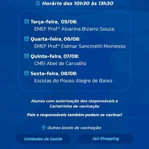 Imagem da notícia CONFIRA AS ESCOLAS MUNICIPAIS ONDE TEM VACINAÇÃO CONTRA GRIPE NESTA SEMANA
