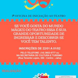 Imagem da notícia Oficina de iniciação ao teatro: inscrições até 01/02